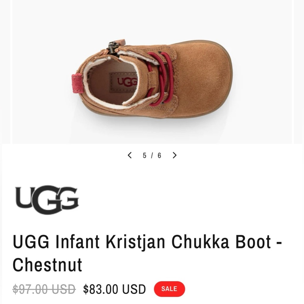 UGG Infant Chukka Boot - Chestnut and Red - Picture 5 of 6